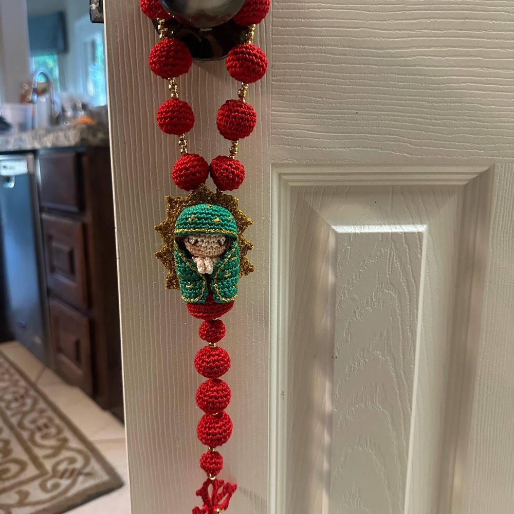 Red Beaded Rosary with Virgin Mary Pendant